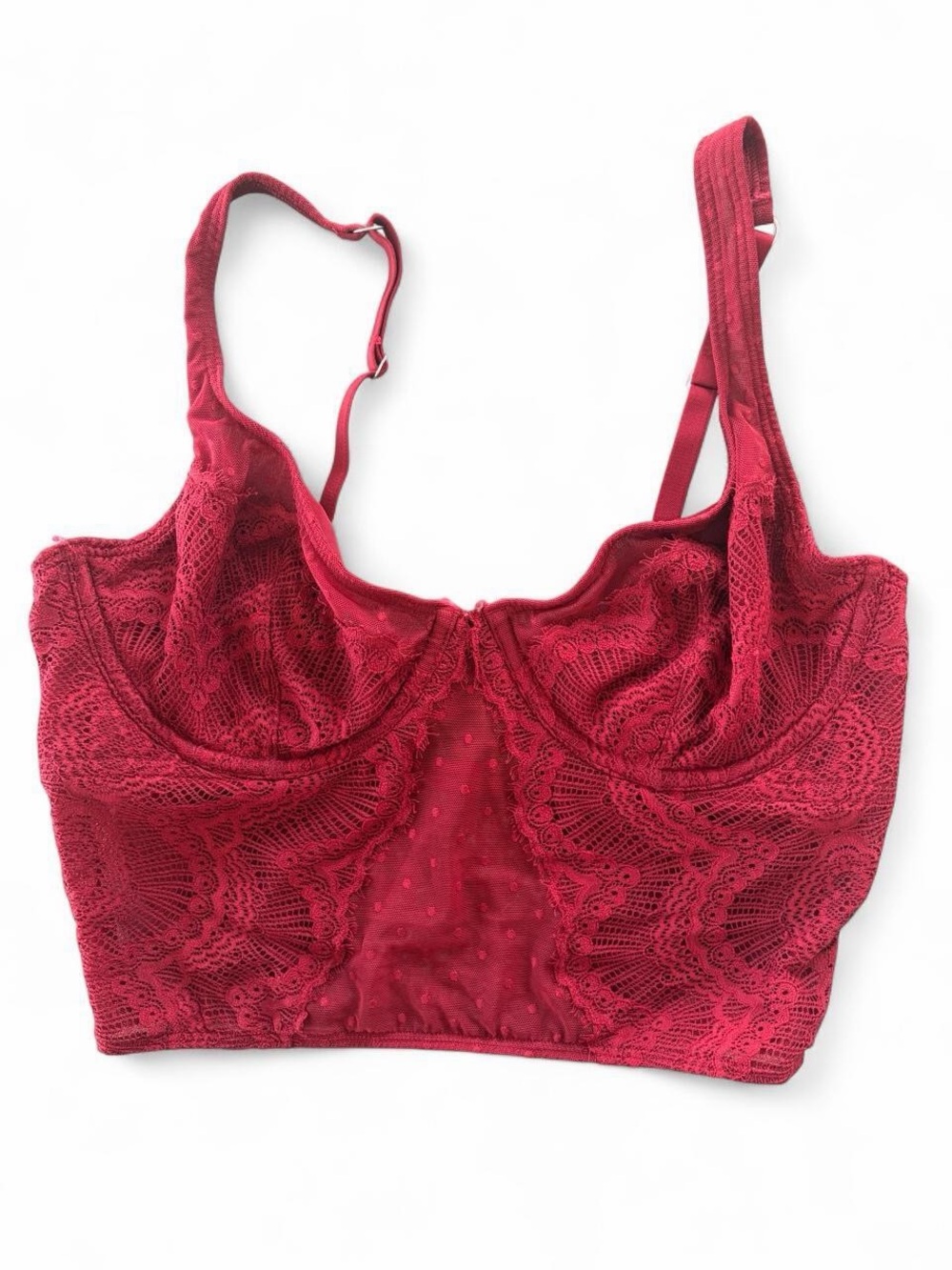Gilly Hicks Burgundy Lace Mesh Longline Bralette Corset Crop Top M